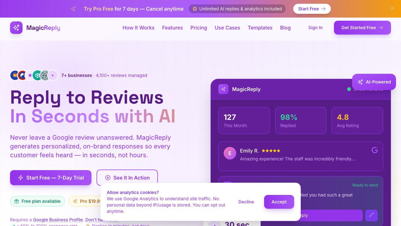 MagicReply AI website screenshot