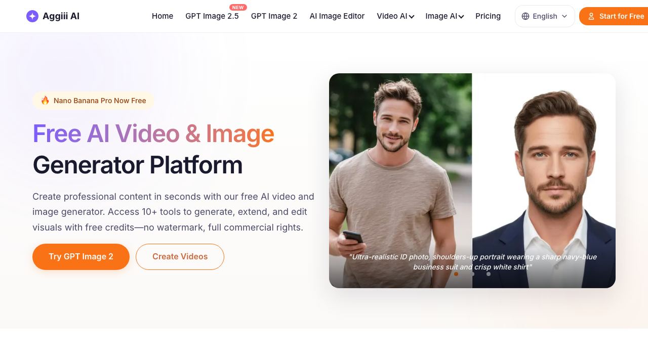 Aggiii AI - AI Video & Image Generator All-in-One Platform 网站截图
