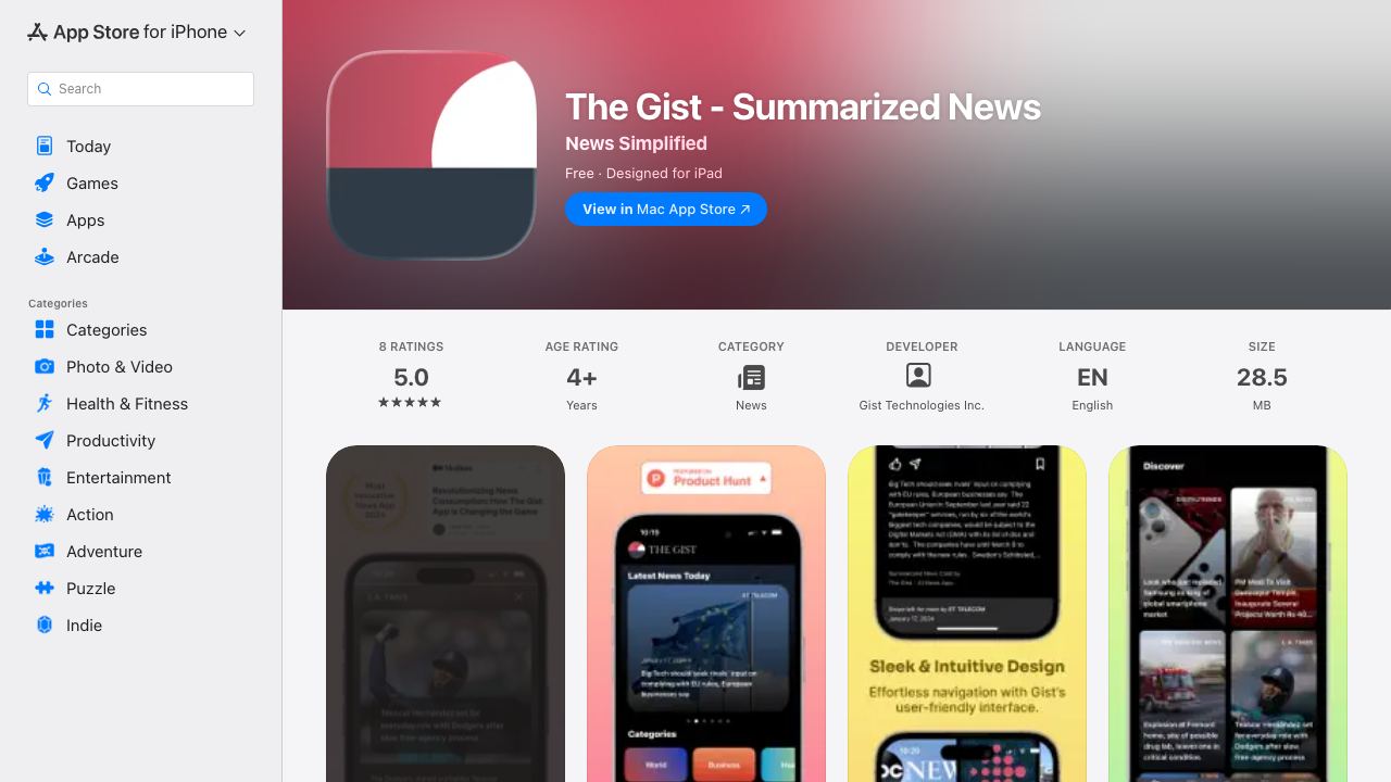 The Gist- AI Summarized News App 网站截图