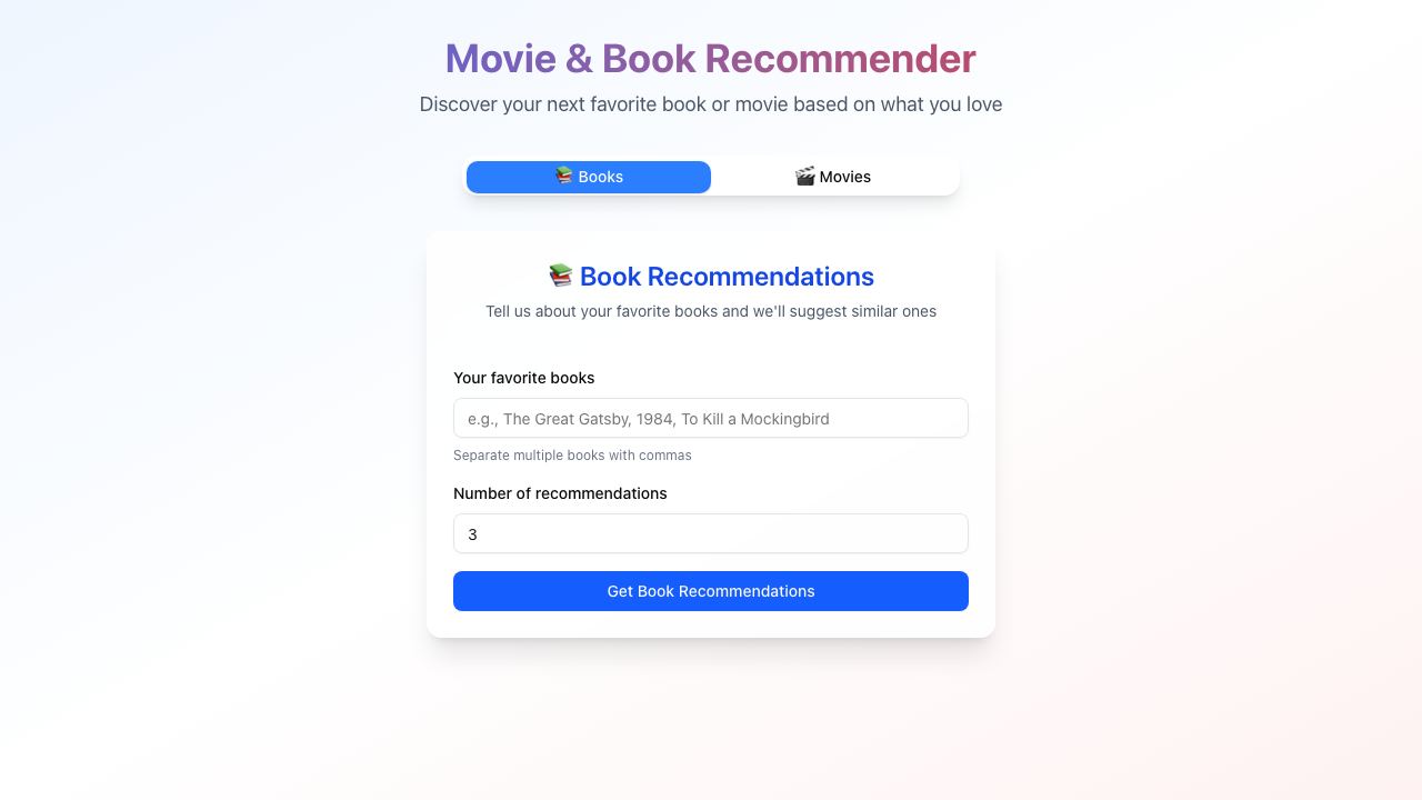 Movie & Book Recommender 网站截图