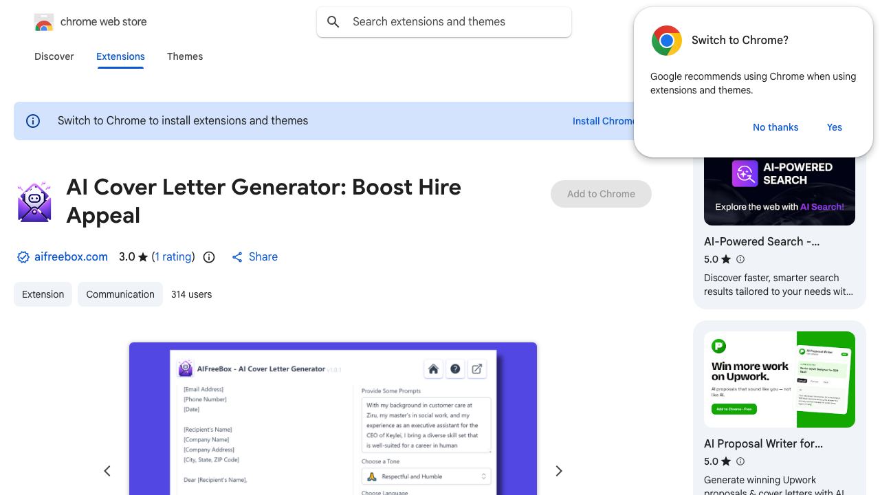 AI Cover Letter Generator: Boost Hire Appeal 网站截图