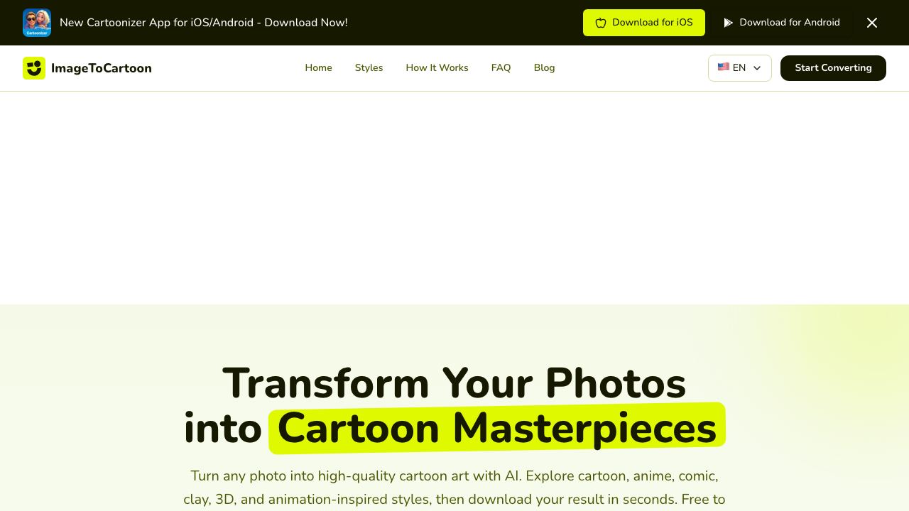 ImageToCartoon 网站截图