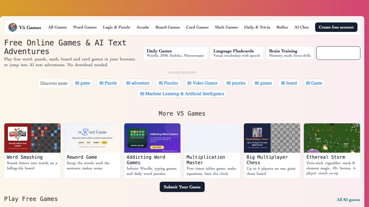AI Text Adventures - V5 Games 网站截图