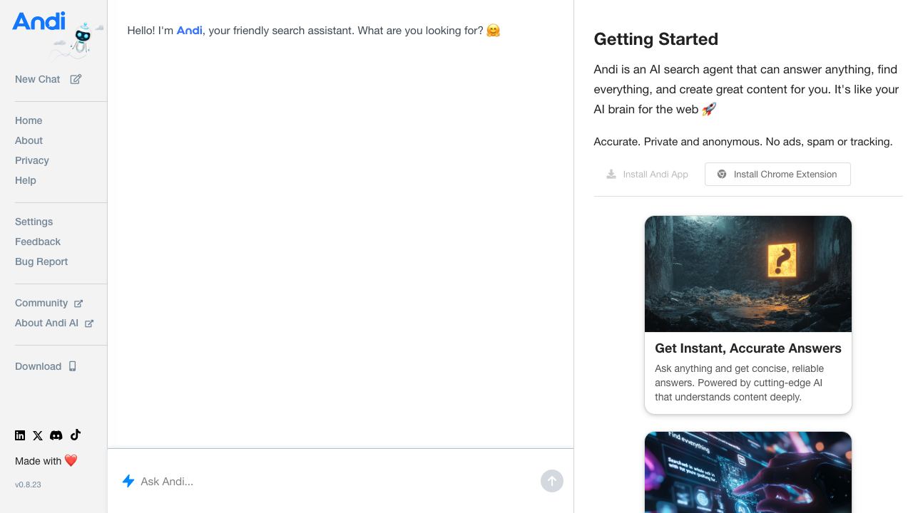 Andi website screenshot