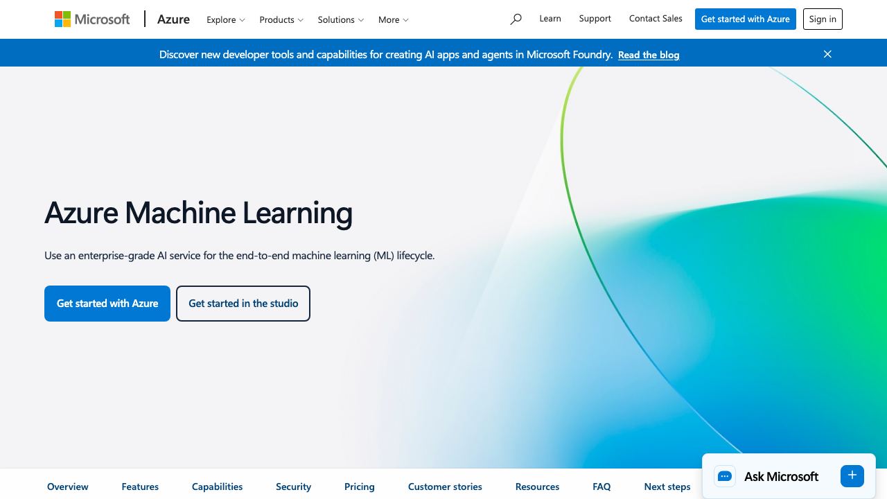 Azure Machine Learning 网站截图