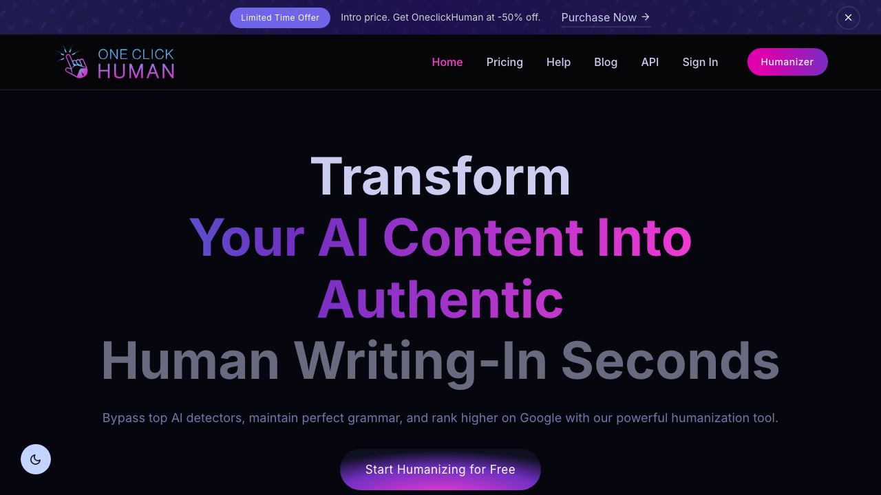 OneClickHuman website screenshot
