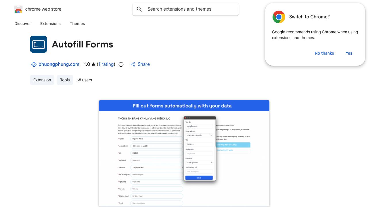 Autofill Forms website screenshot