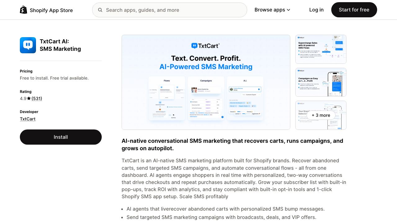 TxtCart: SMS Marketing & AI website screenshot