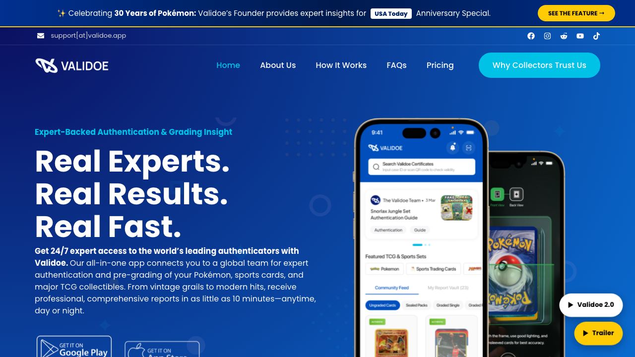 Validoe website screenshot