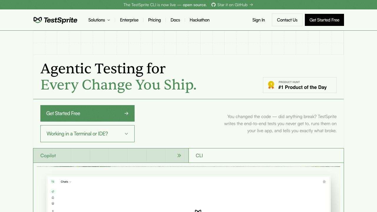 TestSprite website screenshot