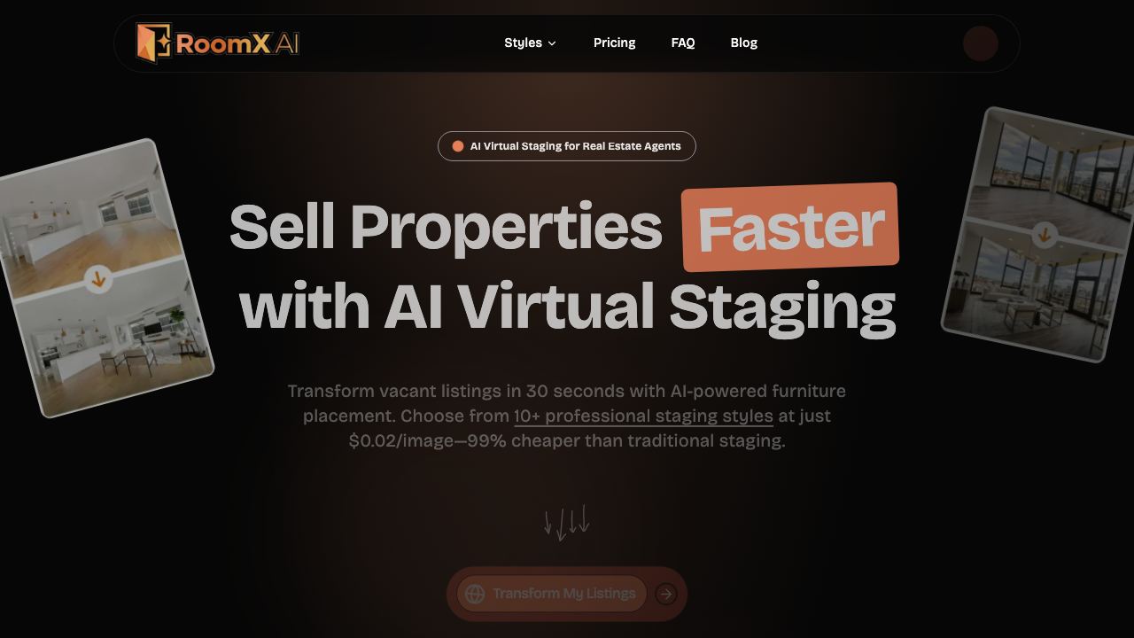 RoomX AI website screenshot