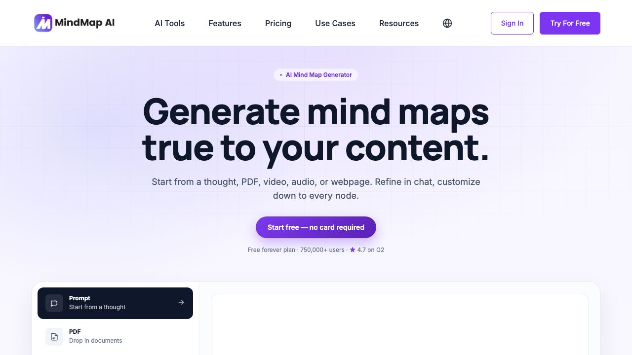MindMap AI website screenshot