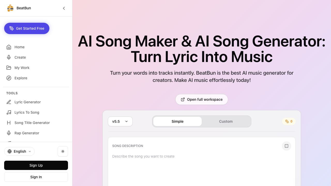 Turn text prompts into songs 网站截图