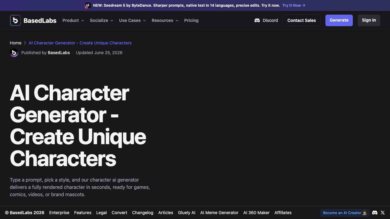 AI Character Generator 网站截图