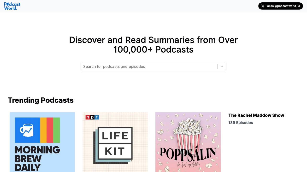Podcastworld.io- Perplexity for Podcasts 网站截图