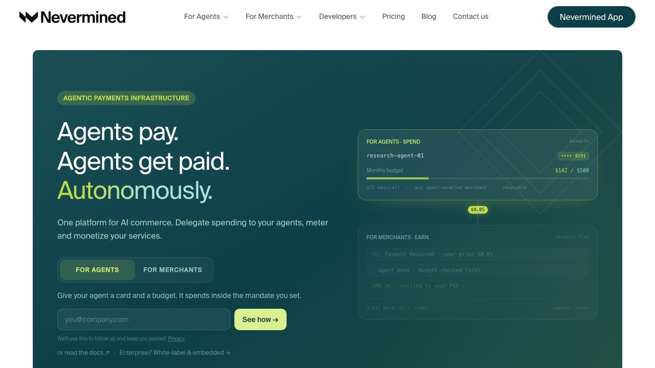 Nevermined website screenshot