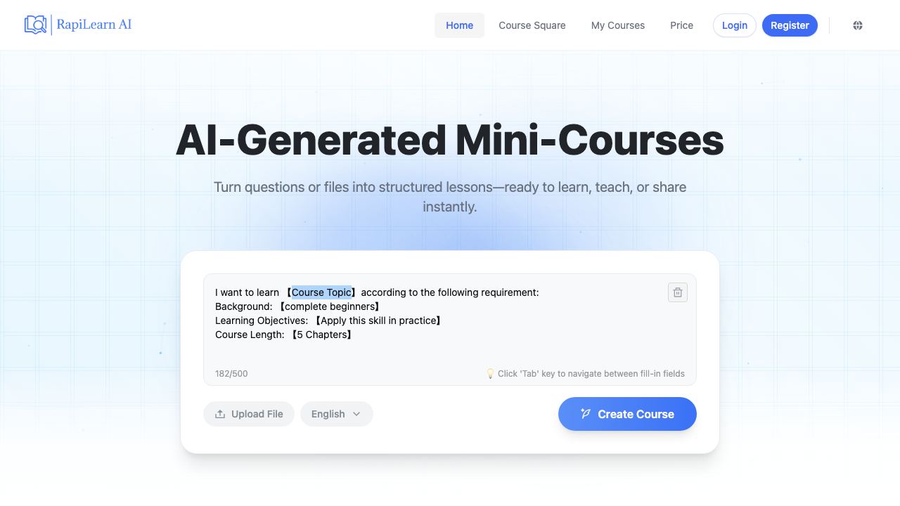 RapiLearn AI website screenshot