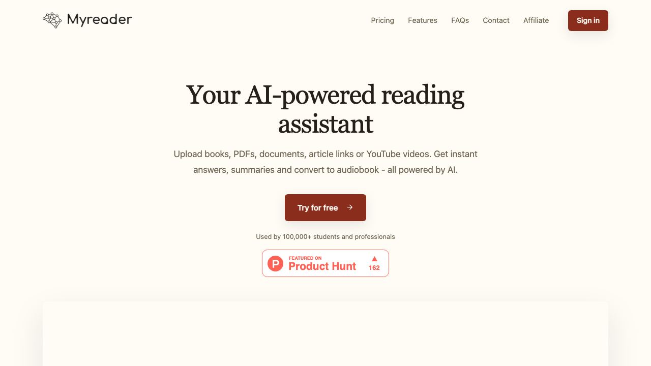 Myreader AI website screenshot