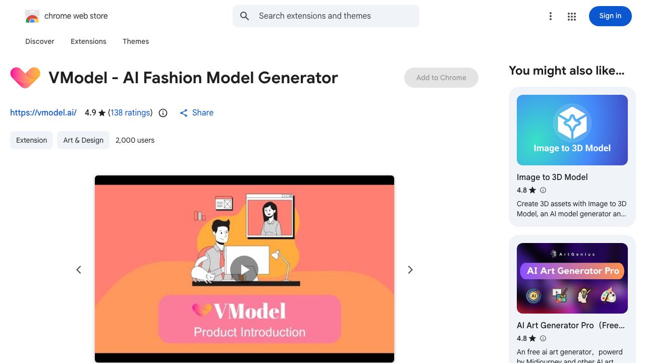 VModel - AI Fashion Model Generator 网站截图