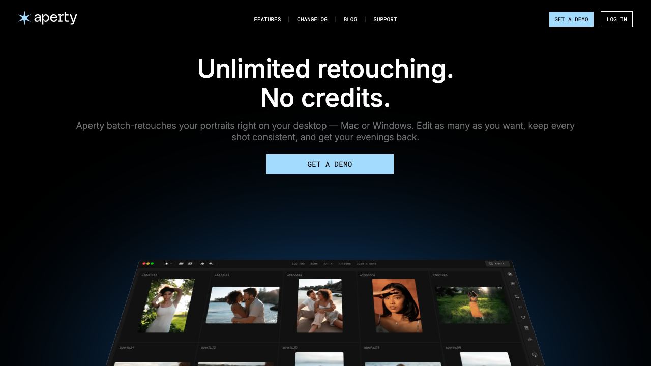 Aperty | Professional Portrait Editor 网站截图