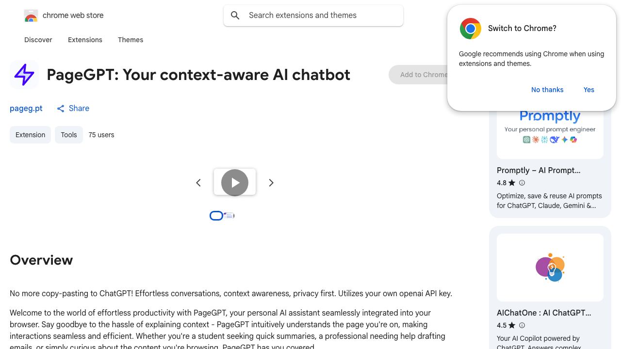 PageGPT: Your context-aware AI chatbot 网站截图