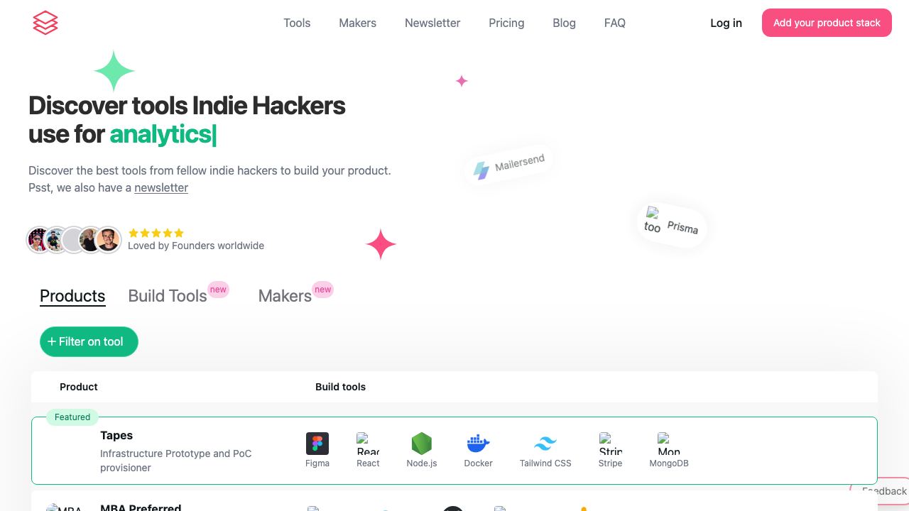 Indie Hacker Stacks 网站截图