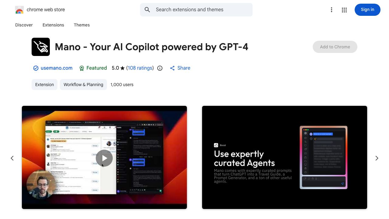 Mano - Your AI Copilot powered by GPT-4 website screenshot