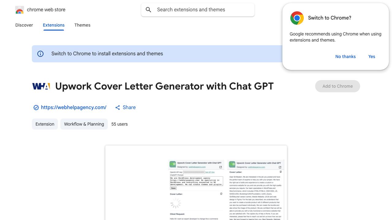 Upwork Cover Letter Generator with Chat GPT website screenshot