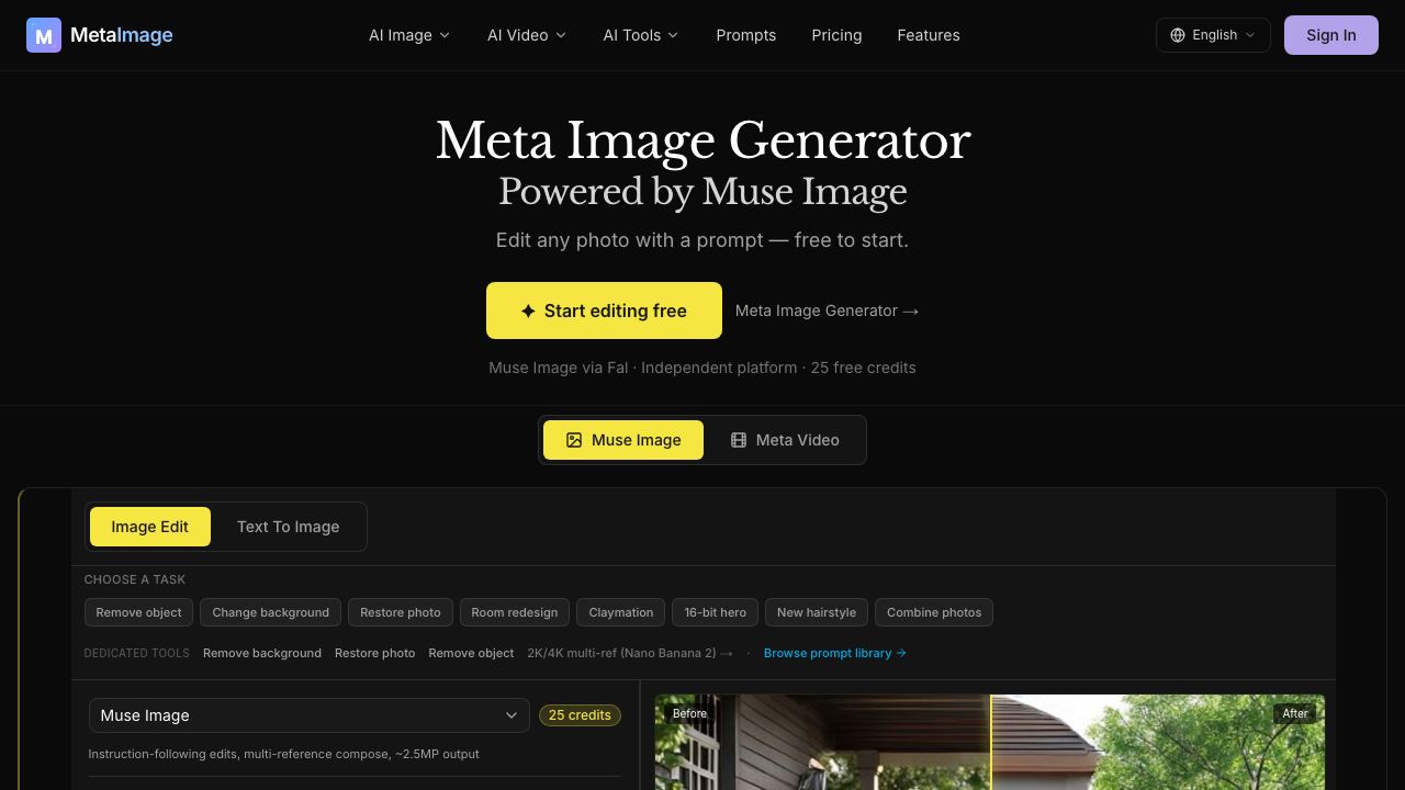 Meta Image website screenshot