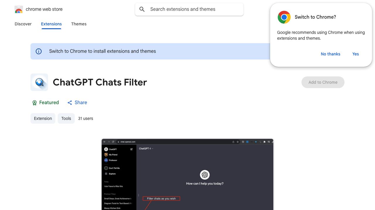 ChatGPT Chats Filter website screenshot