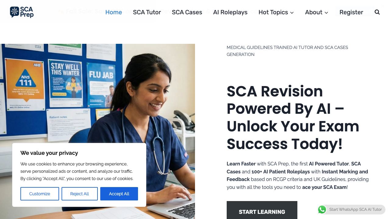 RCGP SCA Exam AI Powered Learning website screenshot