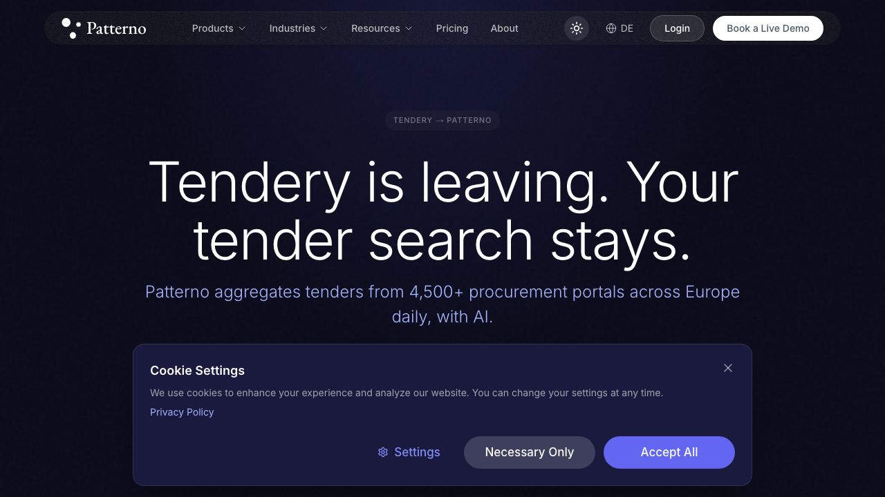 Tendery.ai 网站截图