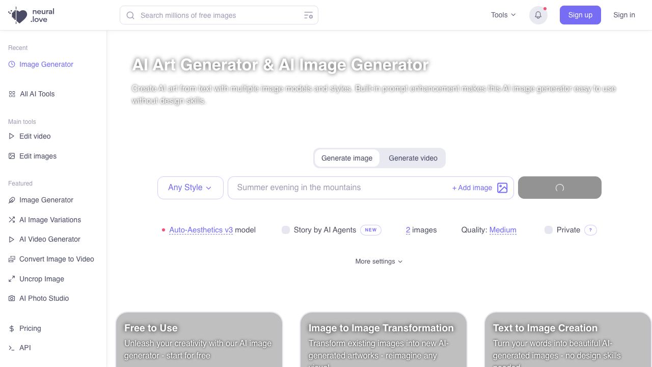 AI Art Generator By neural.love 网站截图