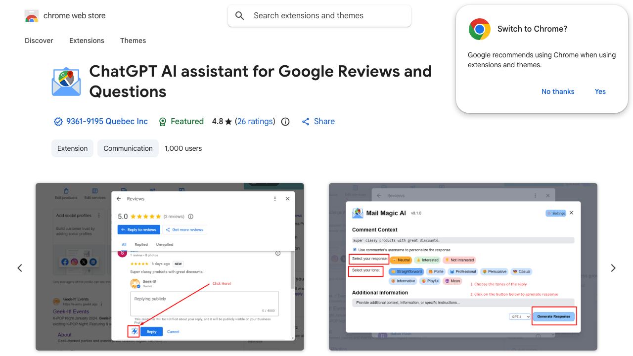 AI Assistant For Google Reviews 网站截图