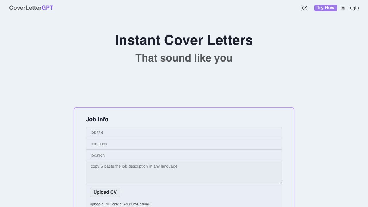 CoverLetterGPT 网站截图