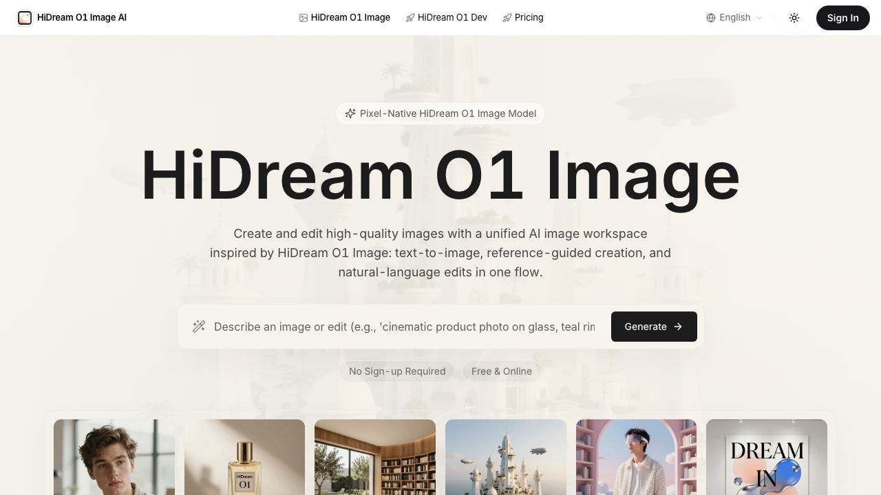 HiDream O1 Image website screenshot