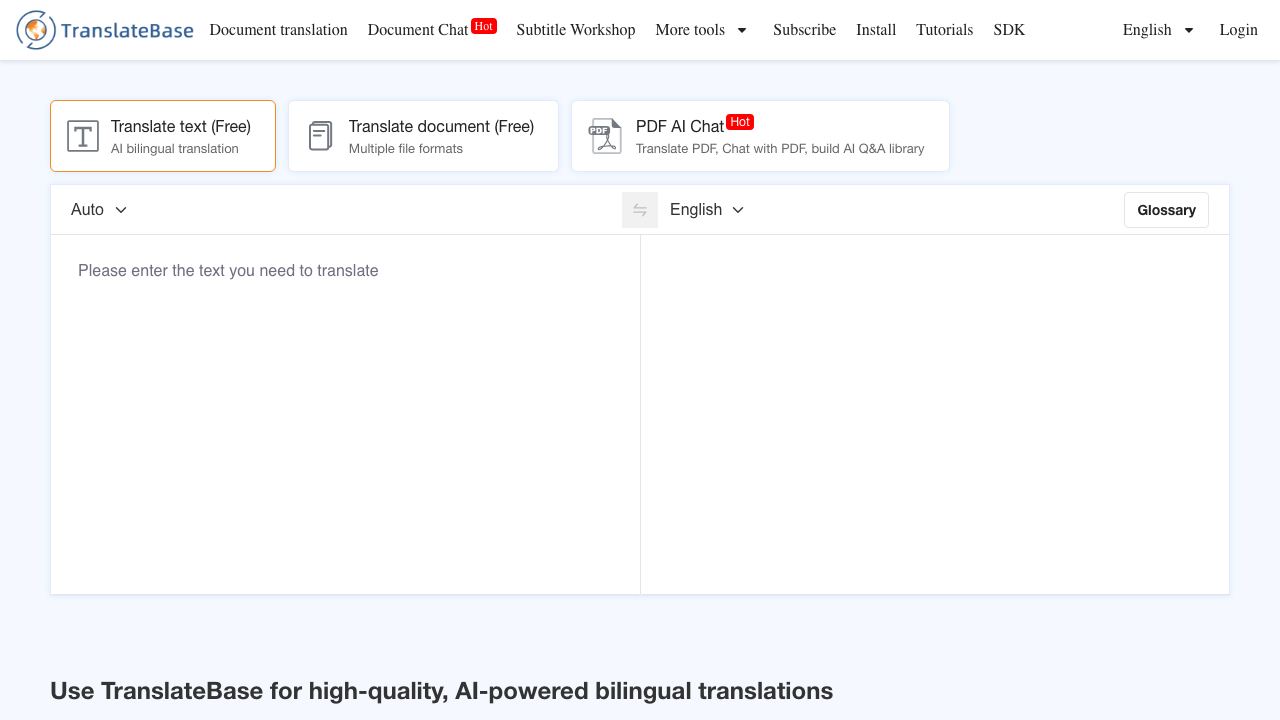 TranslateBase - Web Page, PDF and Subtitle Tranlation | Chat with PDF website screenshot