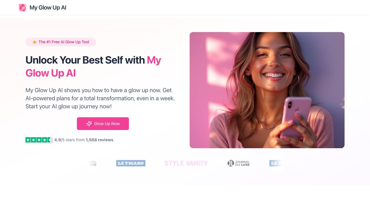 My Glow Up AI website screenshot