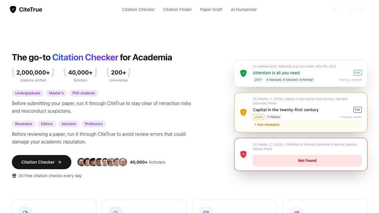 CiteTrue 网站截图