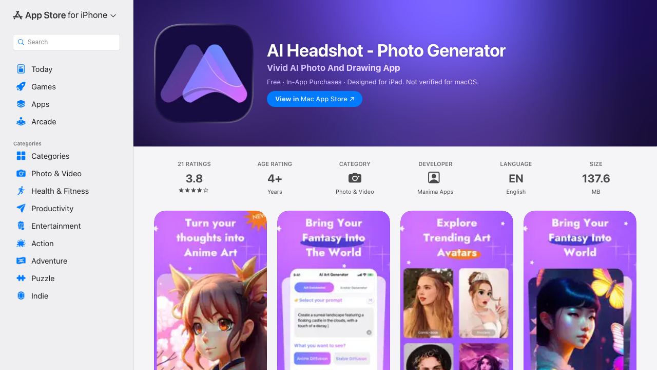‎AI Portrait Generator 网站截图
