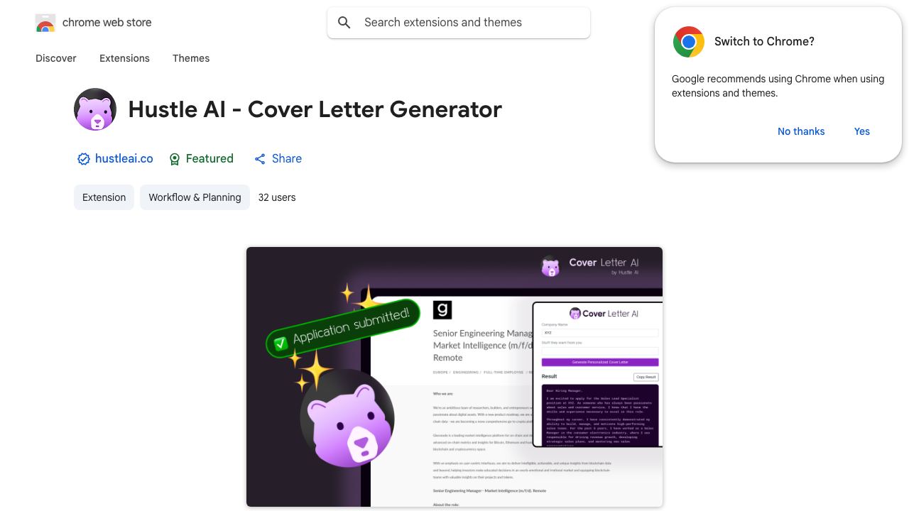 Hustle AI - Cover Letter Generator 网站截图