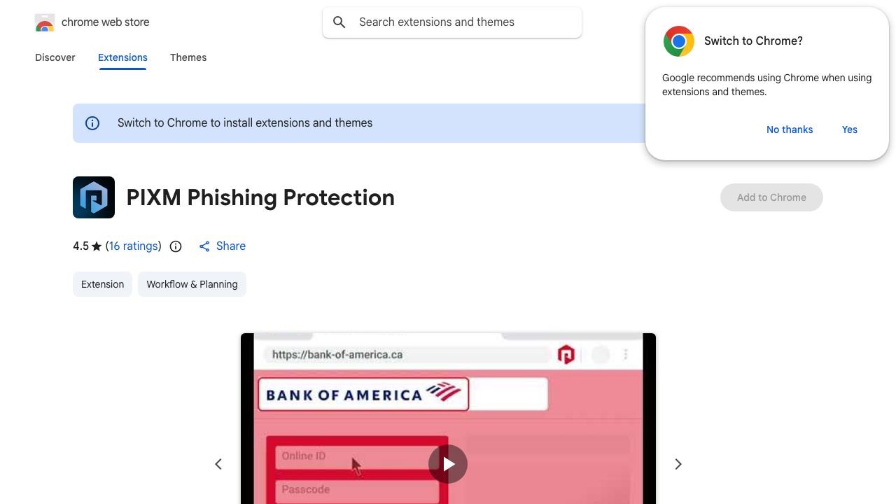 PIXM Phishing Protection 网站截图