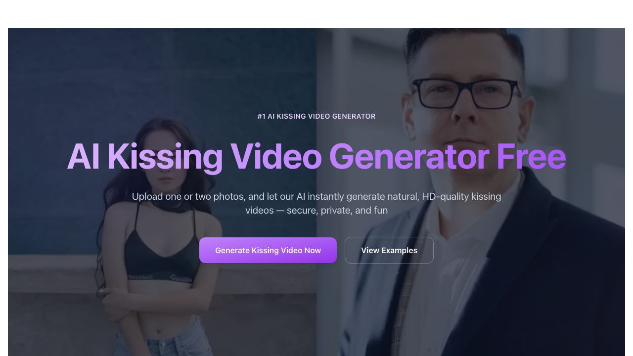 Free AI kissing video generator website screenshot