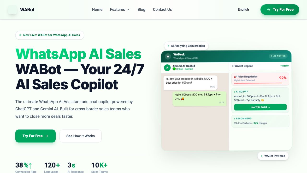 WhatsApp AI Sales 网站截图