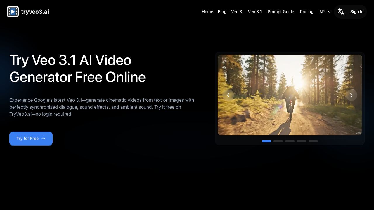 TryVeo3.ai: Free Access to Google Veo 3 for AI Video Generation website screenshot