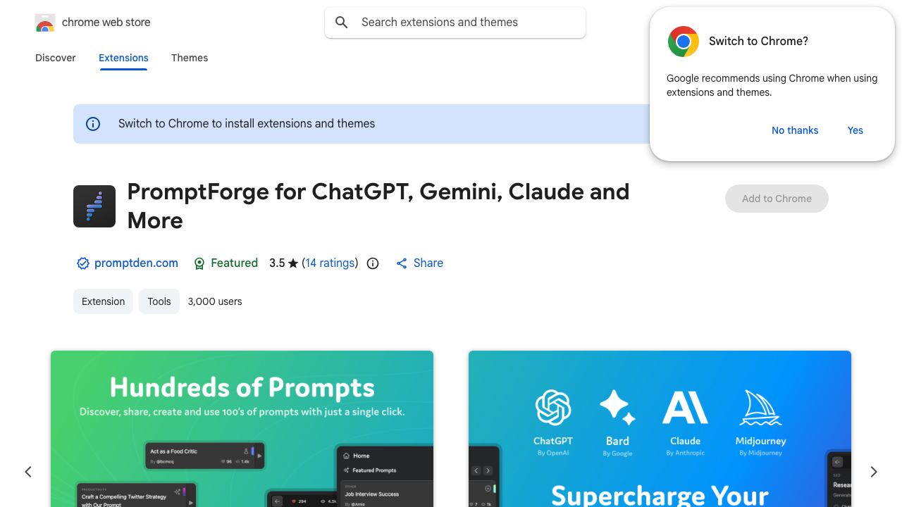 PromptForge for ChatGPT, Gemini, Claude.ai + 网站截图