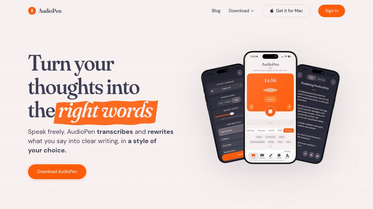 AudioPen 网站截图