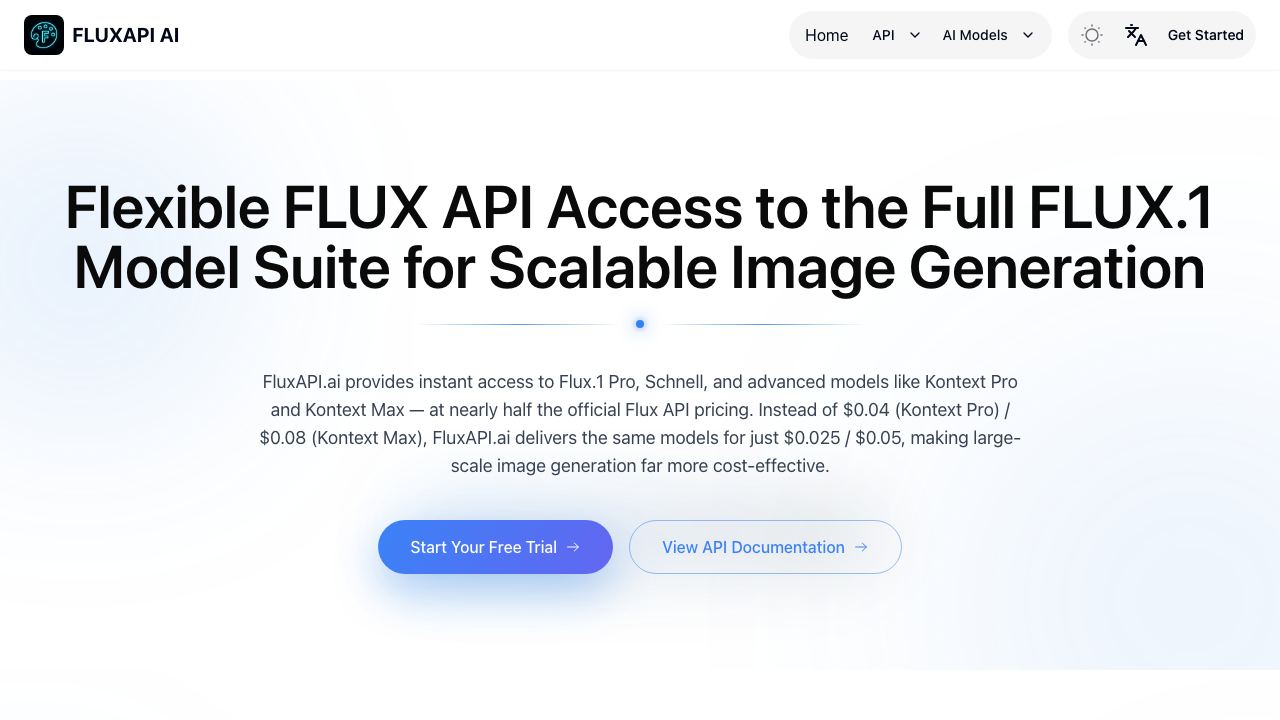 FluxAPI.ai: Affordable & Multi-Model FLUX.1 Image Generation API 网站截图