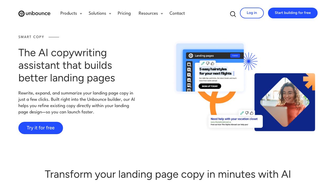 Unbounce Smart Copy website screenshot
