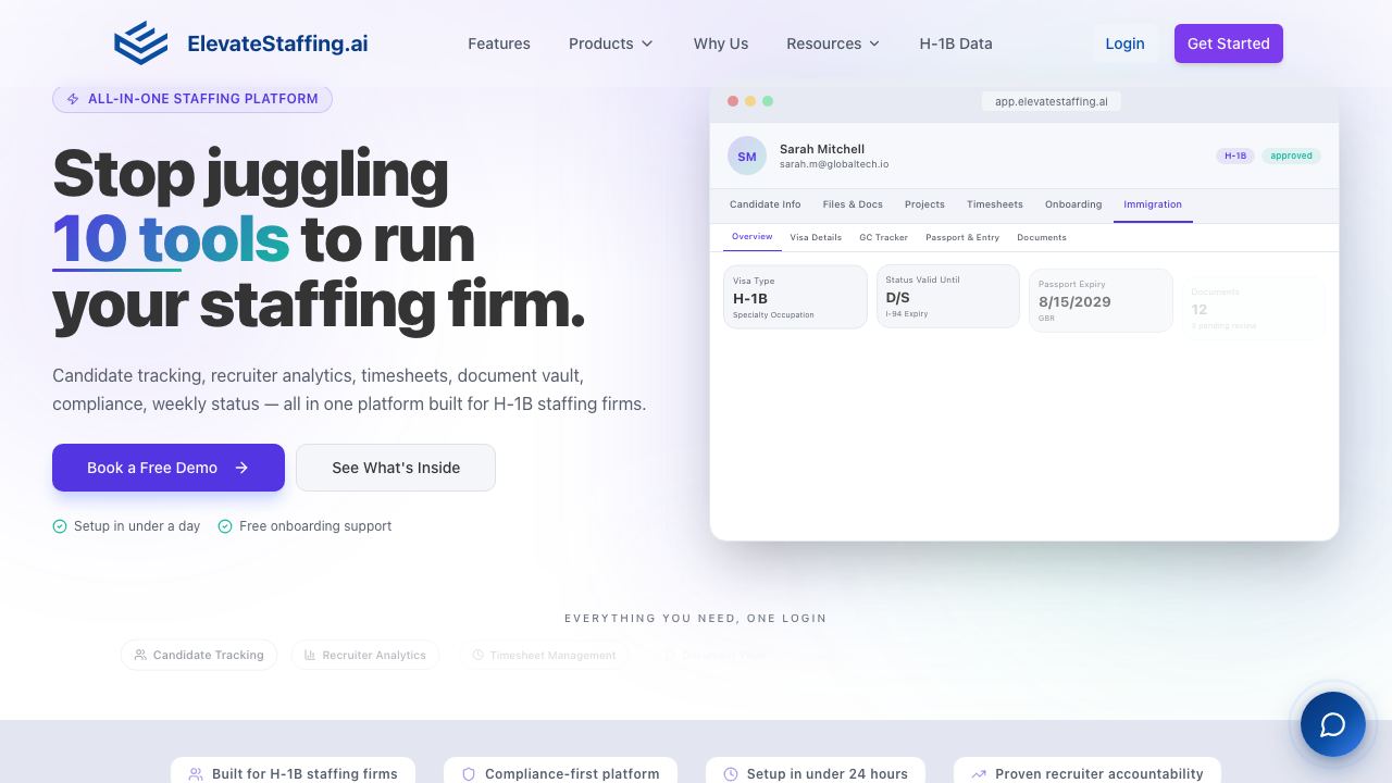 ElevateStaffing.ai 网站截图